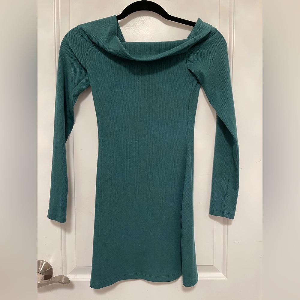 Wild Fable Green Off Shoulder Bodycon Dress Long Sleeve Mini Y2K Date Night XXS - Picture 3 of 6